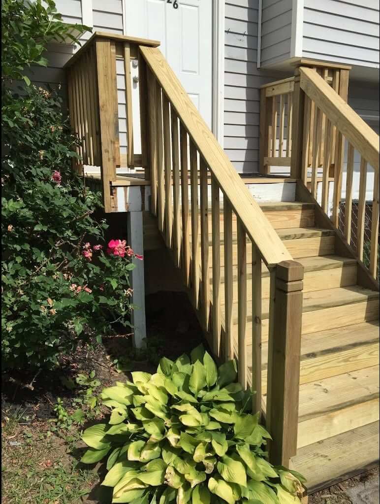 Deck stairs repair and staining after