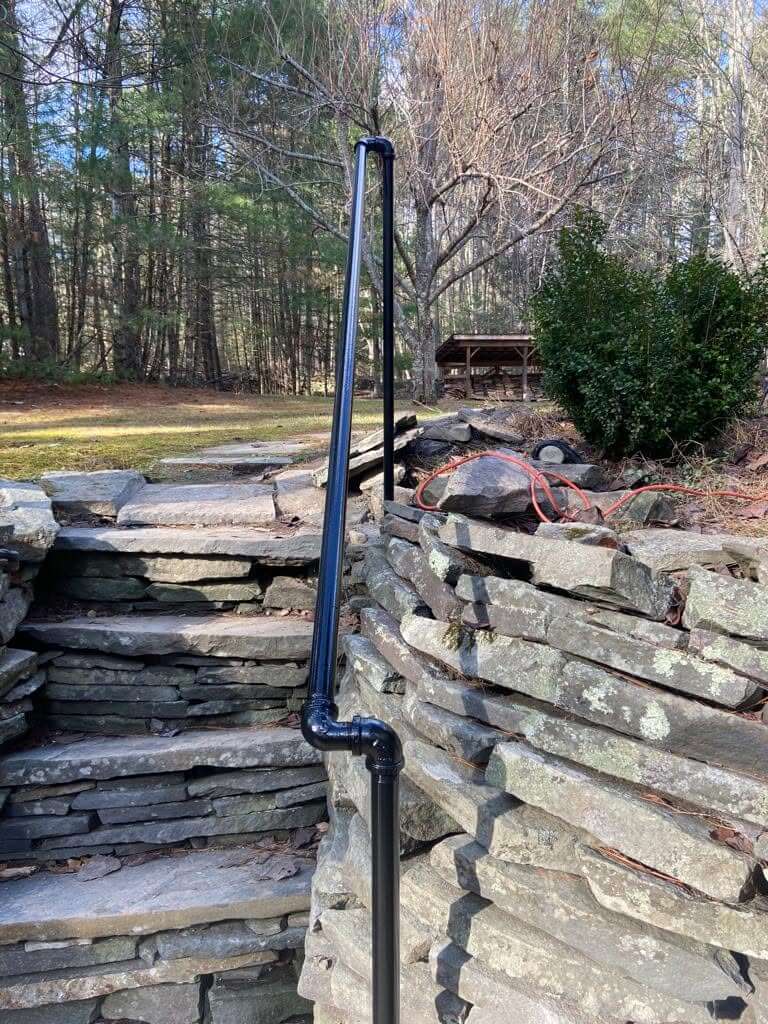 Stone steps handrail installation